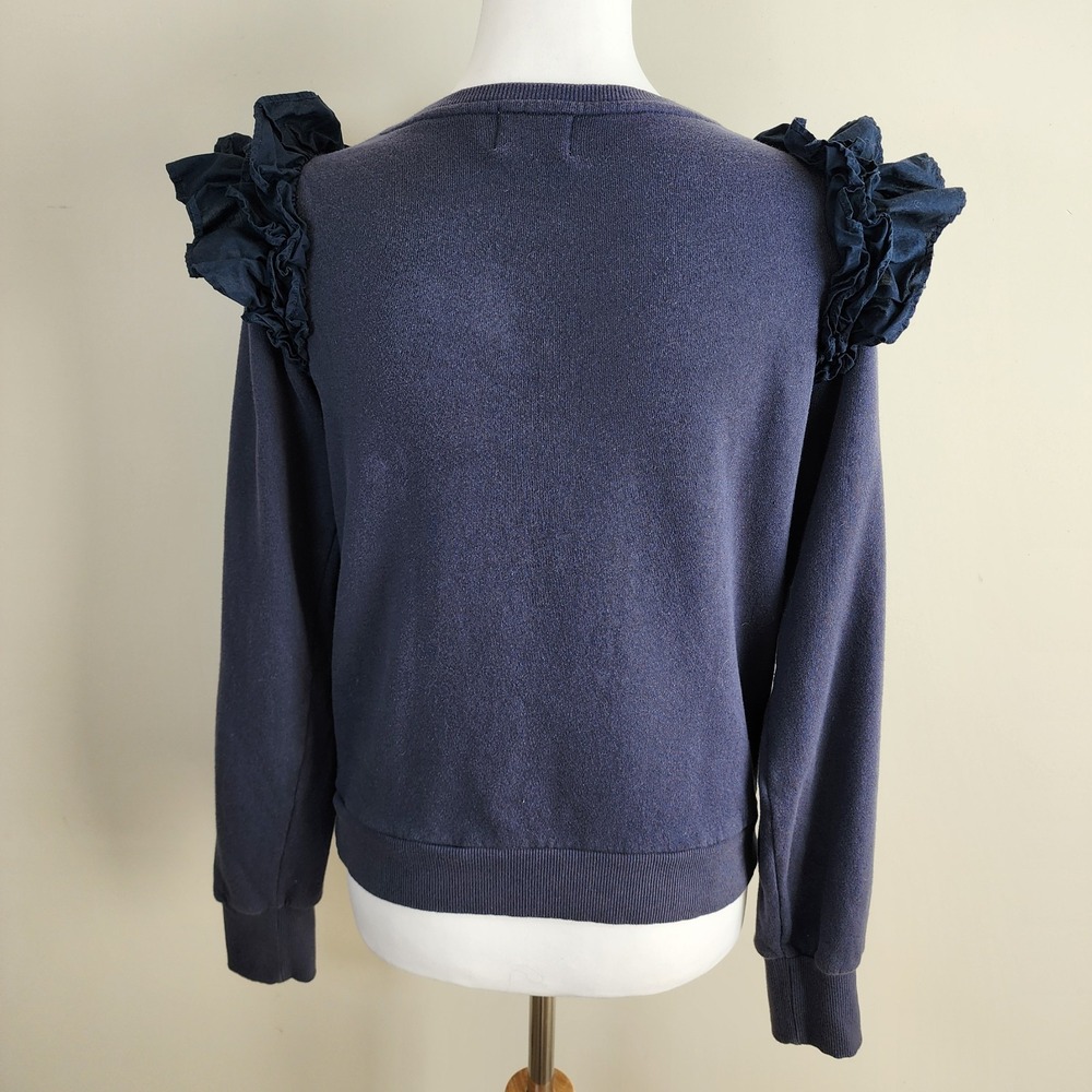 NATION LTD Esther Sweatshirt Ruffle Shoulder Womens XS‎ Navy Feminine French Top - Picture 4 of 14